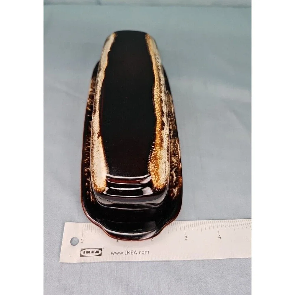 Butter Dish Pfaltzgraff Gourmet Brown Stoneware Drip Glaze Covered 1/4 lb